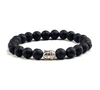 YXWYXWA Natural Stone Head Black Lava Stone Prayer Women Vintage Healing Beaded Strand s Men Jewelry Little Buddha Head