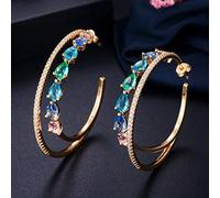 YXWYXWA Rainbow Color Cubic Zirconia Crystal Big Round Hoop Earrings For Women Statement Jewelry