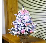 YXWYXWA SAKURACD Pre-Lit Tabletop Miniature Artificial, Artificial Pine with Snowflakes, Desktop with Burlap Base, Pink, 50cm