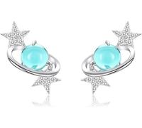 YXWYXWA Sterling Silver Jewelry,Blue Planet with Star Stud Earrings for Women Authentic 925 Sterling Silver Universe Fashion Jewelry