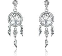 YXWYXWA Sterling Silver Jewelry,Fashion 925 Sterling Silver Tree of Life Dream Catcher Drop Earrings for Women Vintage Sterling Silver Jewelry