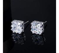YXWYXWA White Gold Color Square Crown Aaa+ Cubic Zirconia Big Post Stud Earrings For Women