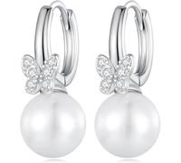 YXWYXWA White Gold Plated 925 Sterling Silver Pearl Earrings Hypoallergenic Pearl Drop Earrings Silver Pearl Earrings