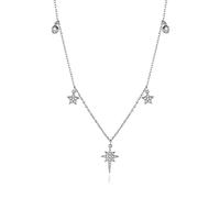 YXWYXWA Women's Fashion 925 Sterling Silver Dazzling Cz Cross Heart Star Pendant Short Necklace For Women Girls Gift
