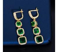YXWYXWA Yellow Color Square Cubic Zirconia Women Long Dangling Drop Earring With Blue Green Red Crystal