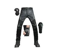 YXYECEIPENO Motorcycle Waterproof Pants Leather Pants Armored Motorcycle Pants 4 Removable Pads Three Layers of Leather Protection On The Knees The Best Cycling Gift (Color : Black, Size : XS)