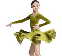YXYjLb Girls Latin Dance Dress Kids Winter Ballroom Dance Clothes Long Sleeves Rumba Ballroom Costume Kids Cha Cha Practice Competition Pratice Costumes(Green,170)