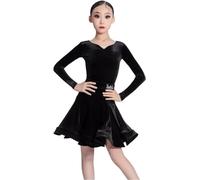 YXYjLb Girls Latin Dance Dress Kids Winter Ballroom Dance Clothes Long Sleeves Rumba Ballroom Costume Kids Cha Cha Practice Competition Pratice Costumes(Black,120)