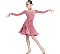 YXYjLb Girls Latin Dance Dress Kids Winter Ballroom Dance Clothes Long Sleeves Rumba Ballroom Costume Kids Cha Cha Practice Competition Pratice Costumes(Pink,160)