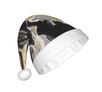 YXYKEI Black and Gold Swirl liquid ink marble Christmas Santa Hat for Adults, Unisex Classic Holiday Santa Xmas Hat for New Year Festive Party Headwear