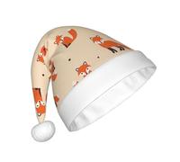 YXYKEI Vintage Cute Little Red Fox Christmas Santa Hat for Adults, Unisex Classic Holiday Santa Xmas Hat for New Year Festive Party Headwear