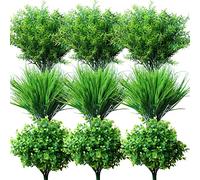 YXYQR 18 Bundles Artificial Plants Grass Indoor Outdoor UV Resistant Plastic Fake Bushes Plants Shrubs Greenery Flowers Arrangement