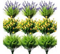 YXYQR 18PCS Spring Artificial Flowers Plants Outdoor UV Resistant Bedding Fake Monkey Grass Mums Outside Faux Plastic Fern Greenery Arrangement for Front Porch Window Box Planter Hanging Basket Garden