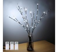 YXYQR 3PCS LED Lighted Branches Lights with Timer Battery Operated, 30 INCH Artificial Willow Brown Branches with White Fairy Lights Vase Decorative Sticks for Home Christmas Party Holiday Home Decor
