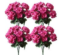 YXYQR 4PCS Artificial Flowers Plants for Outdoor Indoor Home Decoration, Fake Geraniums Silk Flowers, UV Resistant, Faux Greenery for Pot Vase Window Box Hanging Planter Front Porch Wedding (Fuschia)