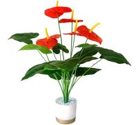 YXYQR Artificial Anthurium Red Plant with White Pot, 65cm Fake Potted Anthurium Plant, Faux Tropical Houseplant for Indoor Outdoor Home Office Desk Shelf Decor, Realistic Anthurium Plants