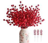 YXYQR Christmas 24Pcs Artificial Red Berry Stems Branches, 21cm Xmas Faux Holly Berries Picks Ornaments for Wreath DIY Craft Christmas Tree Holiday Decorations