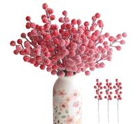 YXYQR Christmas 24Pcs Artificial Snow Frosted Red Berry Stems Branches, 21cm Xmas Faux Holly Berries Picks Ornaments for Wreath DIY Craft Christmas Tree Holiday Decorations