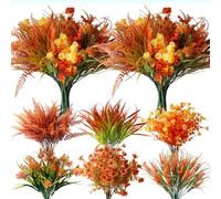 YXYQR Outdoor Artificial Fall Flowers Mums Plants Autumn Decor, UV Resistant, Look Real 12 Bundles Outside Fake Daisy Eucalyptus Wheat Ferns Arrangement Faux Greenery for Garden Pots Yard Window Box