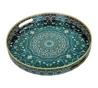 YXZHUOYU Boho Sturdy Acrylic Serving Tray with Handles-13Inch, Morden Plastic Round Serving Tray for Coffee Table Bathroom, Ottoman, Home Decor