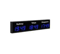 YXZKJZJ LED Digital Wall World Clock For Hotels, 3-Time Zone, Three Cities World Time Clock Multi-scenario Use(Blue)