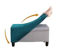 YXZN Ottoman Cover, Stretch Rectangle Velvet Ottoman Slipcovers of Foot Stool for Living Room, Folding Storage Furniture Protector (Teal,Large)