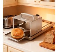 YXZQLOZ Stainless Steel Manual Bread Slicer with Precision Blade, 4 Thickness Settings, Effortless Push-Through Design for Home & Commercial Kitchens