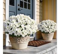 YXZZWL 8 Bundles Artificial Flowers for Front Door, Fake Silk Azalea Bouquet Silk Flowers for Outside UV Resistant Realistic Faux Plants for Planter Farmhouse Patio Garden Walkways Home Decor (White)