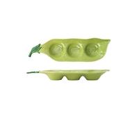 YY Pea pod decorated ceramic appetizer plate -3-grid floral patterned snack plate, providing cute green divider plates, embossed cutlery bowls, fruit and dipping plates