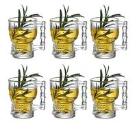 YY Skull Shot Glasses Set of 6-1.52oz Crystal-Clear Glass Liquor Shots for Bourbon, Tequila & Whiskey - Gothic Party Shot Cups with Stackable Design, Halloween Barware Gift