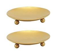 YYaaloa 2 pack Gold Decorative Iron Plate Candle Holder 4.33'' Candle Stand Candle Plate for LED & Wax Candles, Incense Cones, Spa, Weddings (Gold-2 pack)