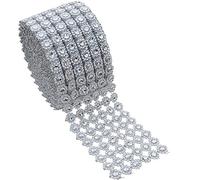 YYaaloa 4" x 10 Yards (30 ft 6 Rows) Silver Bling Rhinestone Diamond Flower Shape Mesh Wrap Roll Faux Rhinestone Crystal Ribbon for Wedding, Cake, Vase Decorations, Party Supplies, Silver