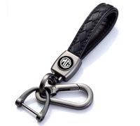YYALI Car Keyring for MG MG3 / MG4 EV / MG5 / MG6 / MG HS/MG, Leather Keychain Strap with Anti-lost D-Ring,Leather Car Key chain for Men and Women Car Accessories,Bla-ck-L