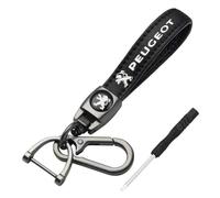 YYALI Car Keyring for Peugeot Partner II Tepee 2008-2012, Leather Keychain Strap with Anti-lost D-Ring,Leather Car Key chain for Men and Women Car Accessories,Bla-ck-L