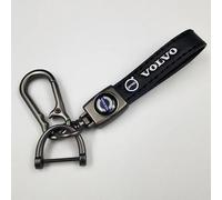YYALI Car Keyring for Volvo Xc60 Recharge 2018-2023, Leather Keychain Strap with Anti-lost D-Ring,Leather Car Key chain for Men and Women Car Accessories,Bla-ck-L