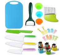 YYAOEMI Kids Knife Proof Kitchen Tools for Toddlers Real Cooking Sets - 25 pcs Kids Safe Knives Set with Plastic Toddler Safe Knife Fruit Vegetable Crinkle Cutter Cutting Board