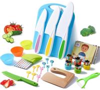YYAOEMI Kids Knife Proof Kitchen Tools for Toddlers Real Cooking Sets, Kids Safe Knives Set with Plastic Toddler Safe Knife Fruit Vegetable Crinkle Cutter