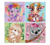 YYAQZD 4 Packs 5D Diamond Painting Kits for Kids, Cute Animals DIY Diamond Arts Mosaic Kits for Adults Beginner, Full Round Drill Gem Art for Home Wall Decor Kids 6X6 inch