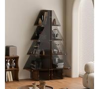 YYBHKHBY Bookshelf Shaped Like A Pine Tree,Wooden Storage Organizer with Open Shelves,Trapezoidal Bookcase,Solid Wood Bookshelf for Living Room Bedroom Kids Room Office Balcony,Black,118.5x48x40cm