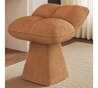 YYBHKHBY Modern Chenille Vanity Chair, Upholstered Wooden Base Makeup Stool, Comfortable Swivel Accent Chair, With Backrest, for Bedroom, Living Room, Dressing Room,Brown,56cm