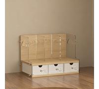 YYBHKHBY Tabletop Book Storage Rack Display Shelf with Handle,File Rack with 3 Storage Cubbies,Small Display Shelf for Countertop,Bookcase with 3-Tier Bookshelf,Wood Grain,36.5x26.5x21cm