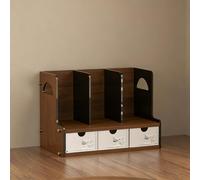 YYBHKHBY Tabletop Book Storage Rack Display Shelf with Handle,File Rack with 3 Storage Cubbies,Small Display Shelf for Countertop,Bookcase with 3-Tier Bookshelf,Walnut,36.5x26.5x21cm