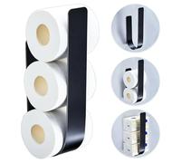 YYBO Toilet Roll Storage Wall Mounted, Toilet Roll Holder Free Standing, Toilet Paper Storage Holder for 3 Rolls, Adhesive Toilet Paper Holder Metal, Spare loo Roll Storage (Black)