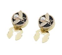 YYBONNIE Vintage Bee Button Covers, 18K Gold Plated Brass Cufflinks with Pearl Accent, Black Enamel Design for Wedding and Business Shirts, Standard, 18k Gold Plated Brass Enamel, cubic zirconia