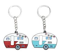 YYCLIPY 2 Pcs Camper Keychain Cartoon Camping Car Keychain Caravan Keyring Retro Camper Shaped Keychains Gifts for Lovers Friends Vacation Travel Souvenirs Motorhome Trailers Decor (Red,Green)