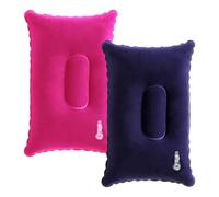 YYCLIPY 2Pcs Inflatable Pillows for Camping Travel 34 * 22cm Ultralight Compact Blow Up Pillows Soft Flocked Surface Easy Portable for Outdoor Fishing Sunbathing Waist Support (Blue+Pink)