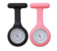 YYCLIPY 2Pcs Nurse Watch Brooch Silicone Nurse Fob Watch with Brooch Infection Control Design Pocket Clock Easy to Carry for Nurse Doctor Medical Staff Paramedic(Black,Pink)