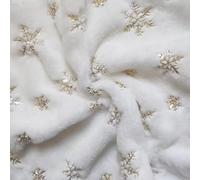 YYCRAFT 1 Yard Faux Fur Fabric with Sequin Snowflake by The Yard Fabric 62 Inch Wide for Snow Skirt Pillow Christmas Decoration-White/Gold