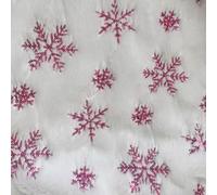 YYCRAFT 1 Yard Faux Fur Fabric with Sequin Snowflake by The Yard Fabric 62 Inch Wide for Snow Skirt Pillow Christmas Decoration-White/Hot Pink