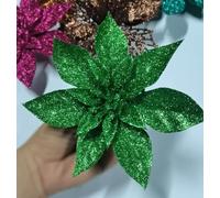 YYCRAFT 12pcs Glitter Poinsettia Flowers 6 Inch for Christmas Tree Ornaments Christmas Decorations,Emerald Green